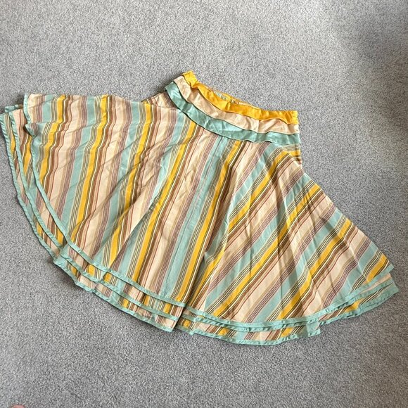 Odille Anthropologie Circle Swing Skirt Stripes Layered Cotton Silk US 2 - C2807 - Picture 3 of 14